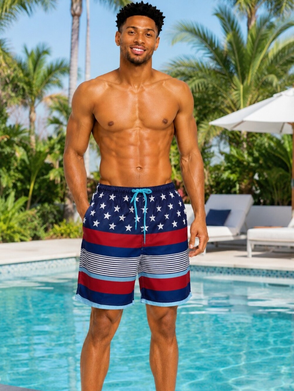 WAY TO CELEBRATE Men's Red White Blue Stars & Stripes Swim Trunks SIZE Med NWT